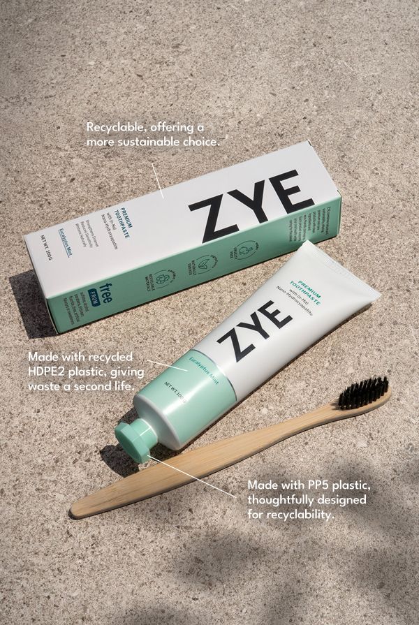 ZYE Premium Toothpaste with (n-Ha) Nano-Hydroxyapatite tube materials with toothbrush
